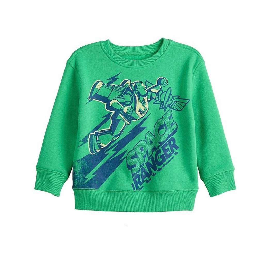 Disney Toddler Boy 2T Buzz Lightyear Space Ranger Sweatshirt Green Toy Story New